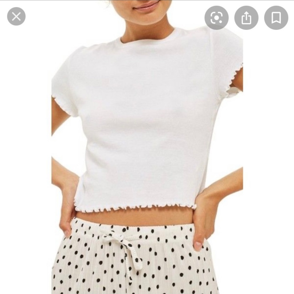 Topshop Cropped Textured Top with Green Ruffle